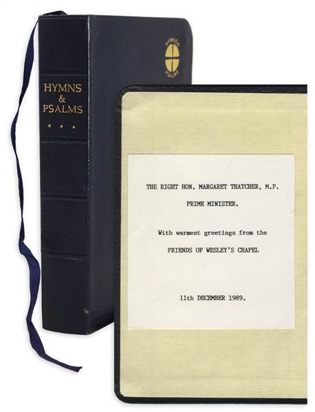 Margaret Thatcher's Personally Owned Hymnbook, Given to Her in 1989 by the Friends of Wesley's Chapel